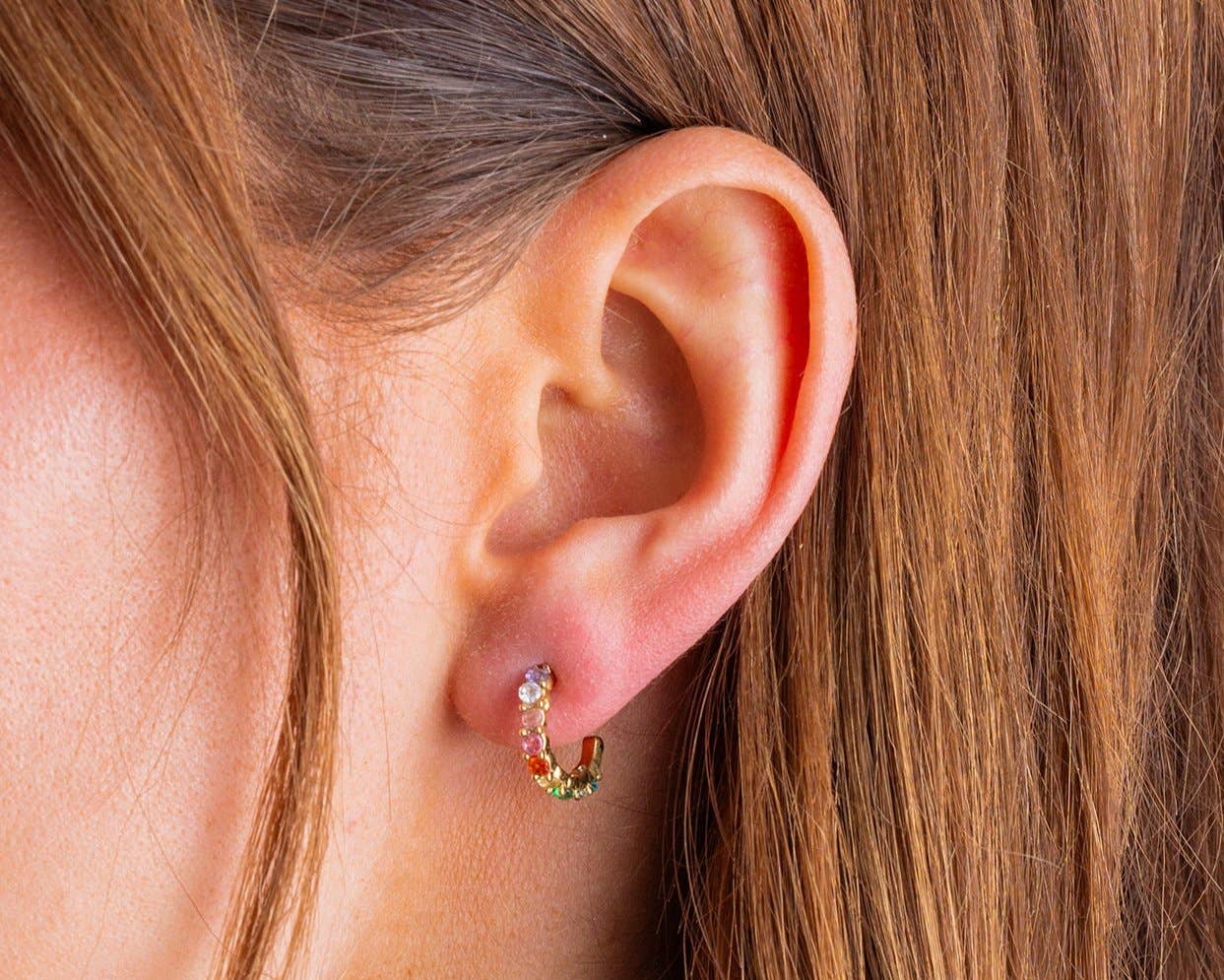 Hallie Gold-Plated w/ Colorful Gems Huggie Earrings