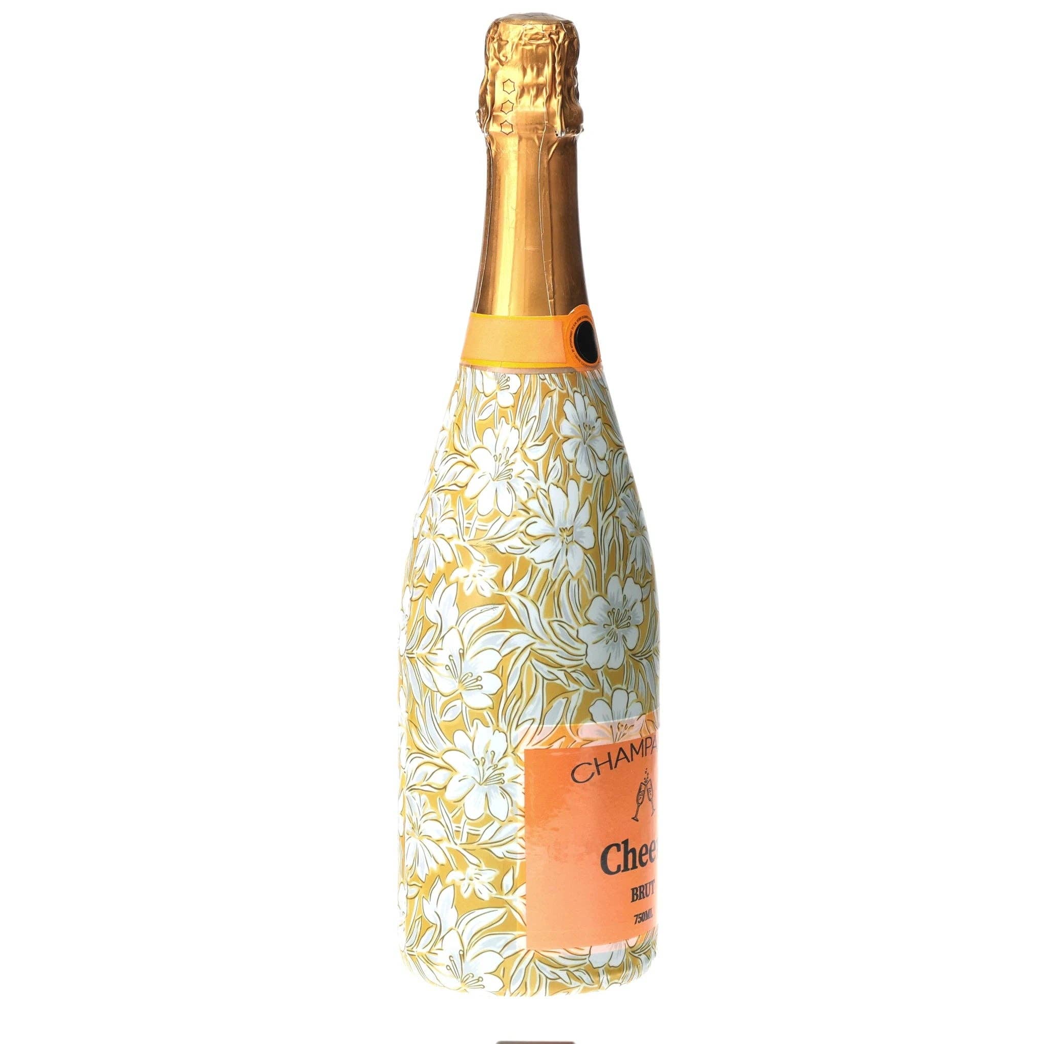 Grandmillennial Gold Flower Champagne Bottle Wrap