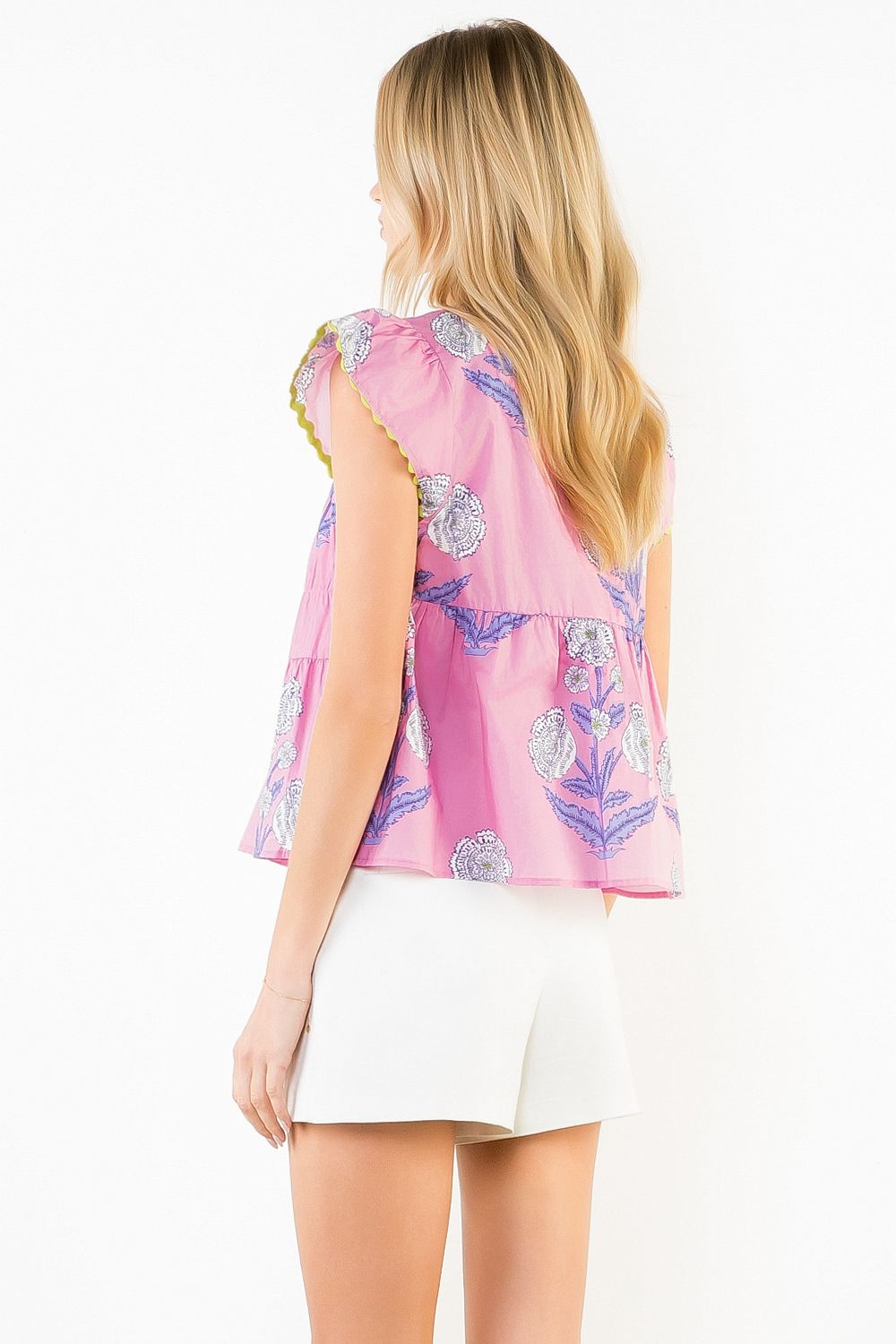 Mayra Pink + Purple Floral Ruffle Sleeveless Top