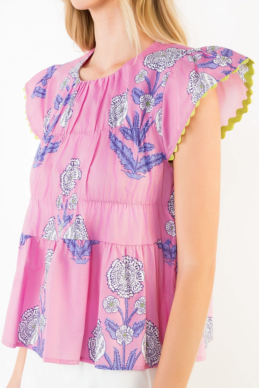 Mayra Pink + Purple Floral Ruffle Sleeveless Top