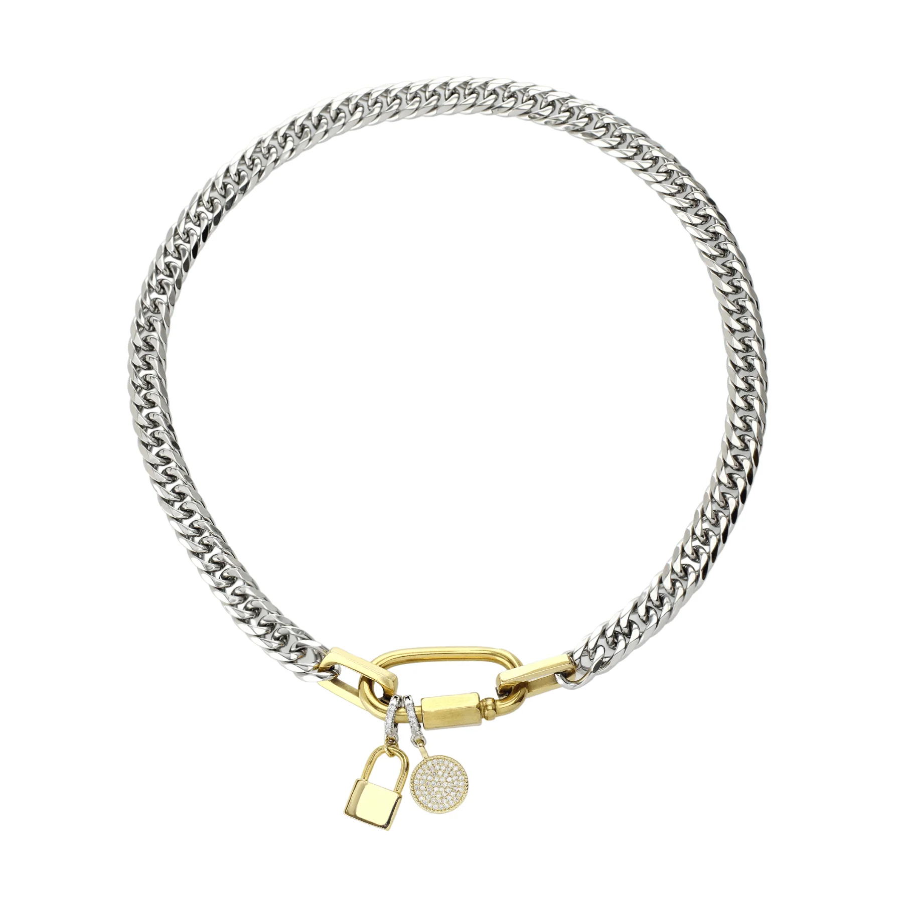 Anne Clip-On Lock Necklace 17" Mix Metals