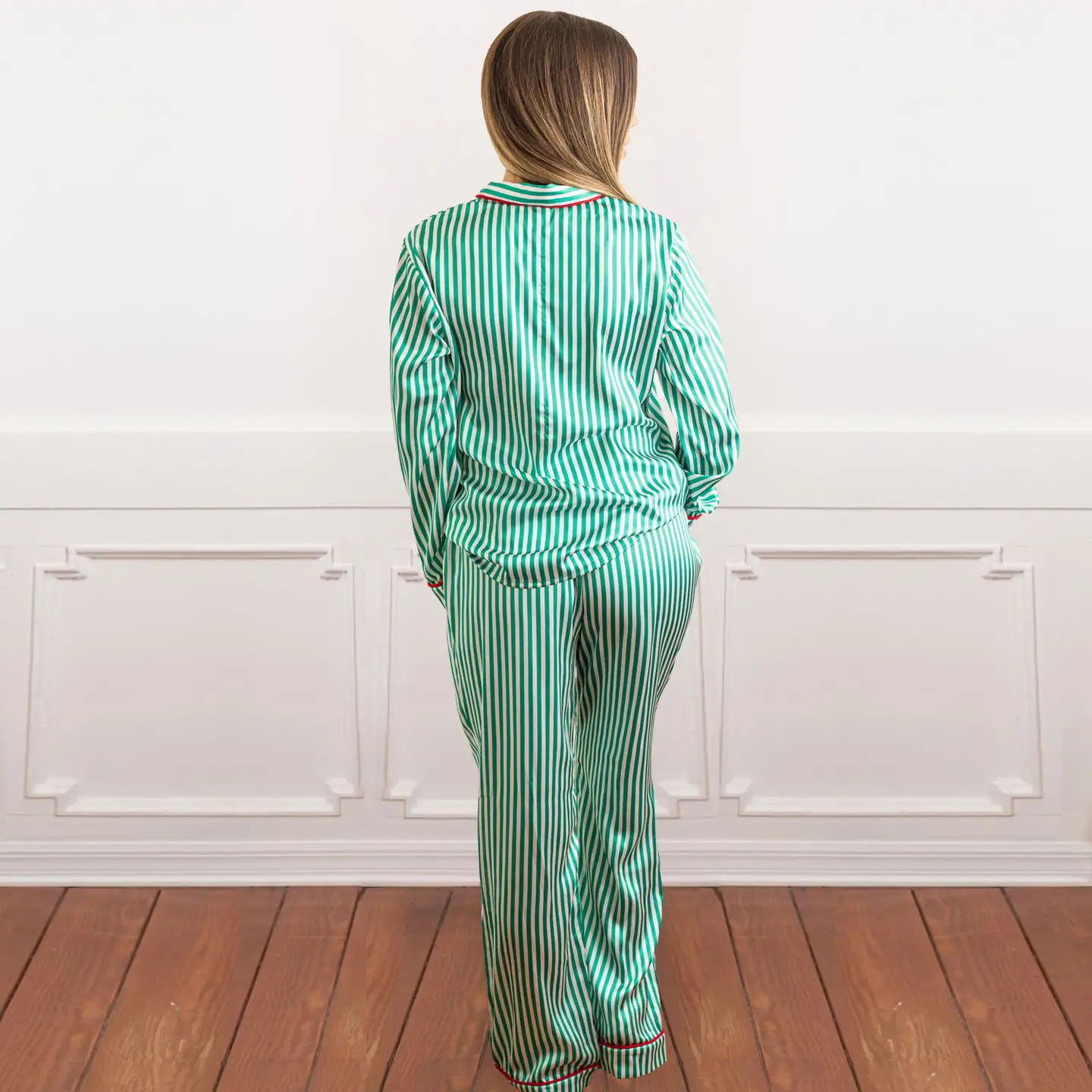 Green Stripe Satin PJ Set