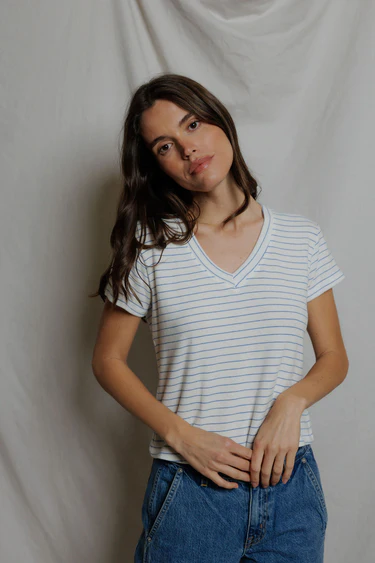 Pacific Stripe Elliot Brushed Sweater Stripe V-Neck Tee