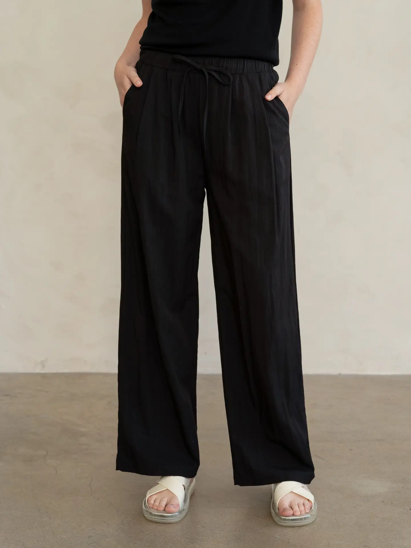 Charcoal Wide Leg Drawstring Pants