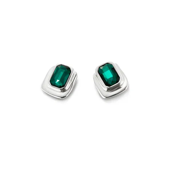 Silver Stud Earrings w/Green Crystal