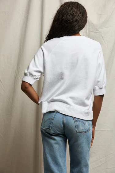 White Effie French Terry Bubble Sleeve Sweatshirt