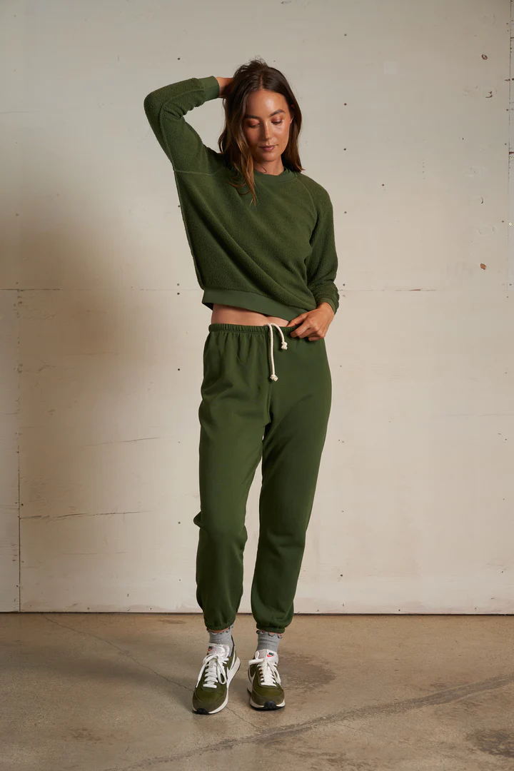 Fern Green Ziggy Inside Out Fleece Shrunken Crewneck