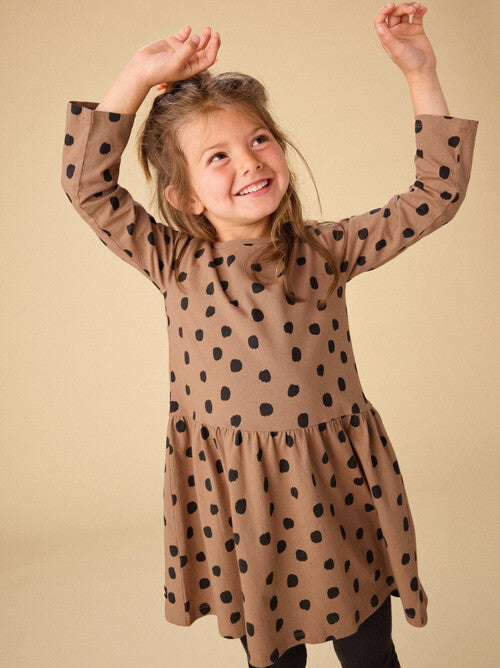 Leopard Dots Long Sleeve Skirted Dress