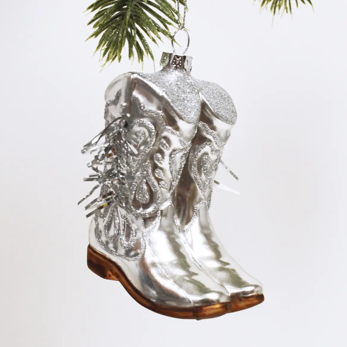 Silver Cowboy Boots Ornament