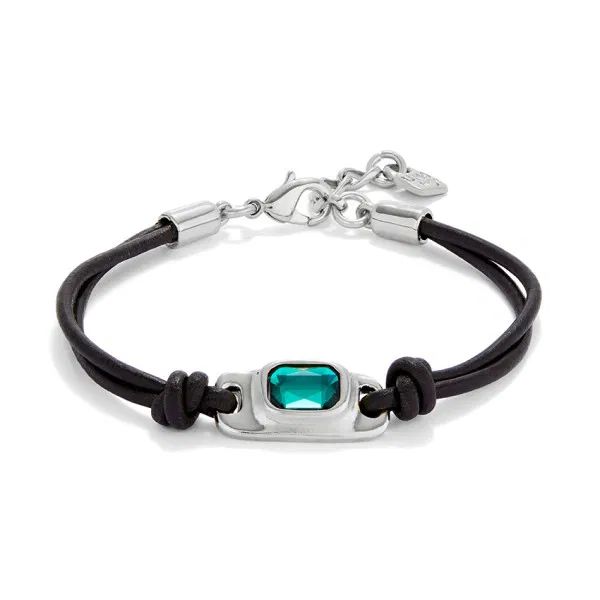Leather Bracelet w/Green Crystal