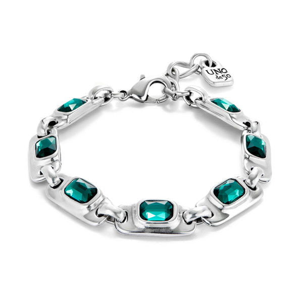 Silver Chain Bracelet w/Green Crystals