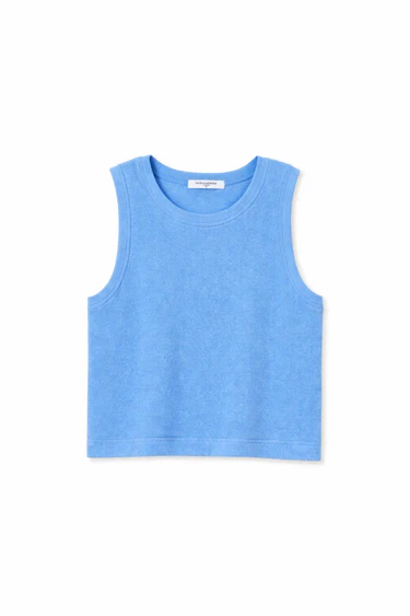 Pacific Blue Esther Loop Terry High Neck Crop Tank