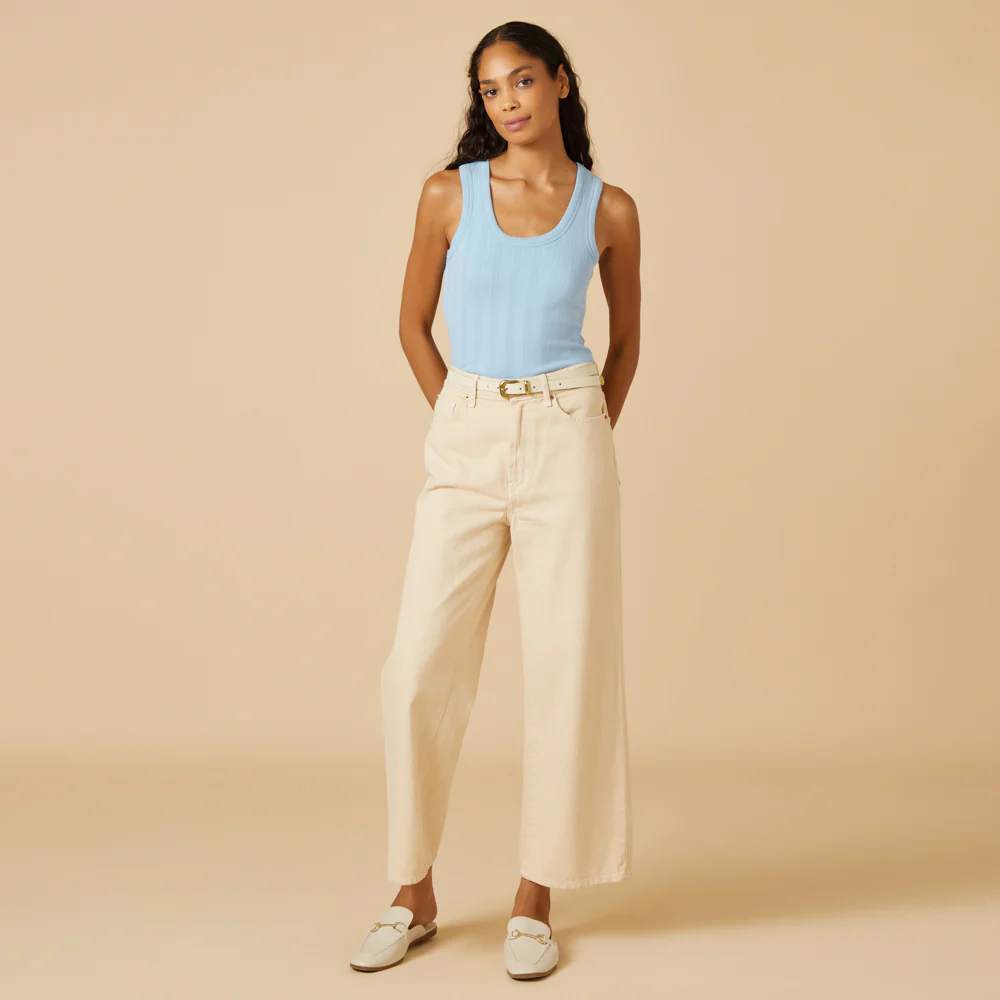 Sky Blue Pointelle Tank with Shelf Bra