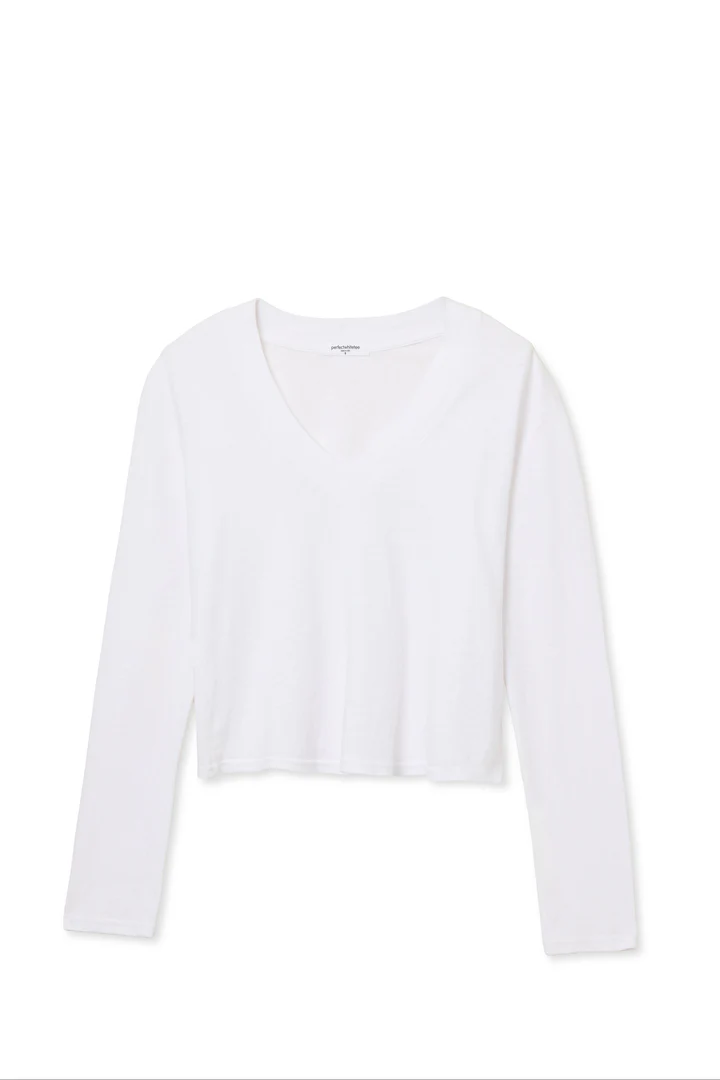 White Fiona LS Recycled V-Neck