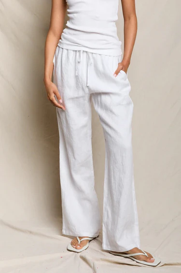 White Lorana Linen Drawstring Pant
