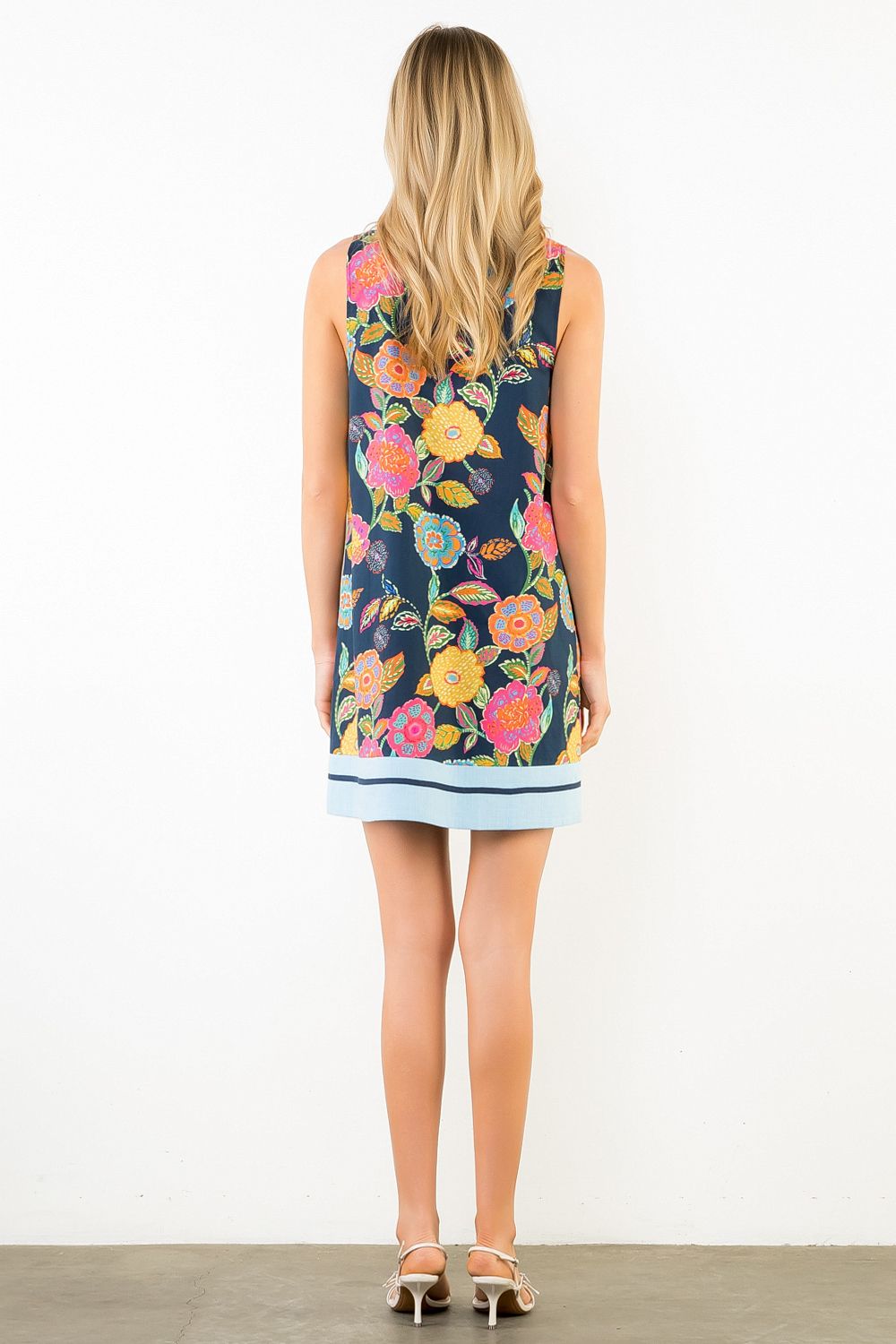 Megan Navy Sleeveless Floral Dress