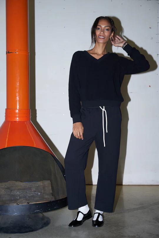 True Black Zuri Reverse Fleece V-Neck Sweatshirt