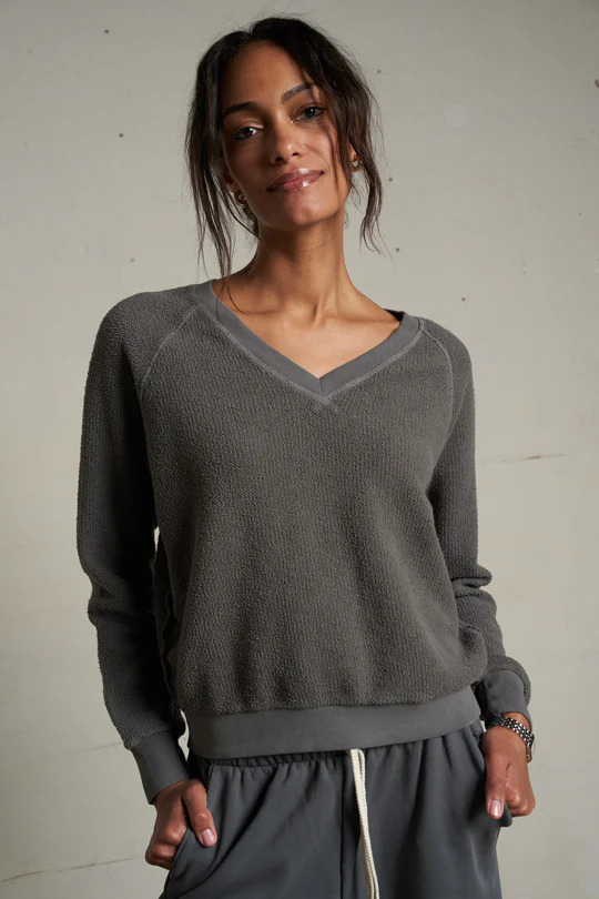 Charcoal Zuri Reverse Fleece V-Neck Sweatshirt