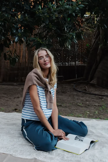 Cobalt Stripe Everett Boxy Crewneck Tee