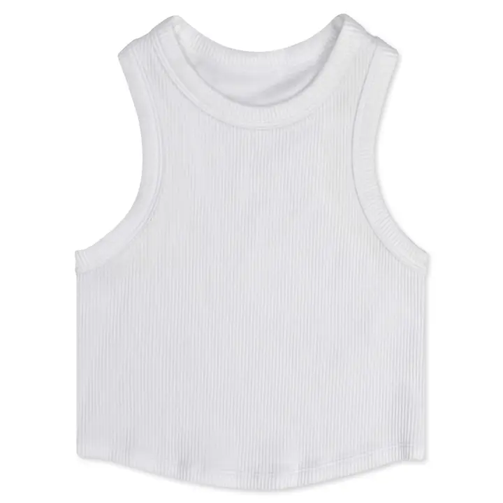 White Cropped Ribbed Racerback Tank Top