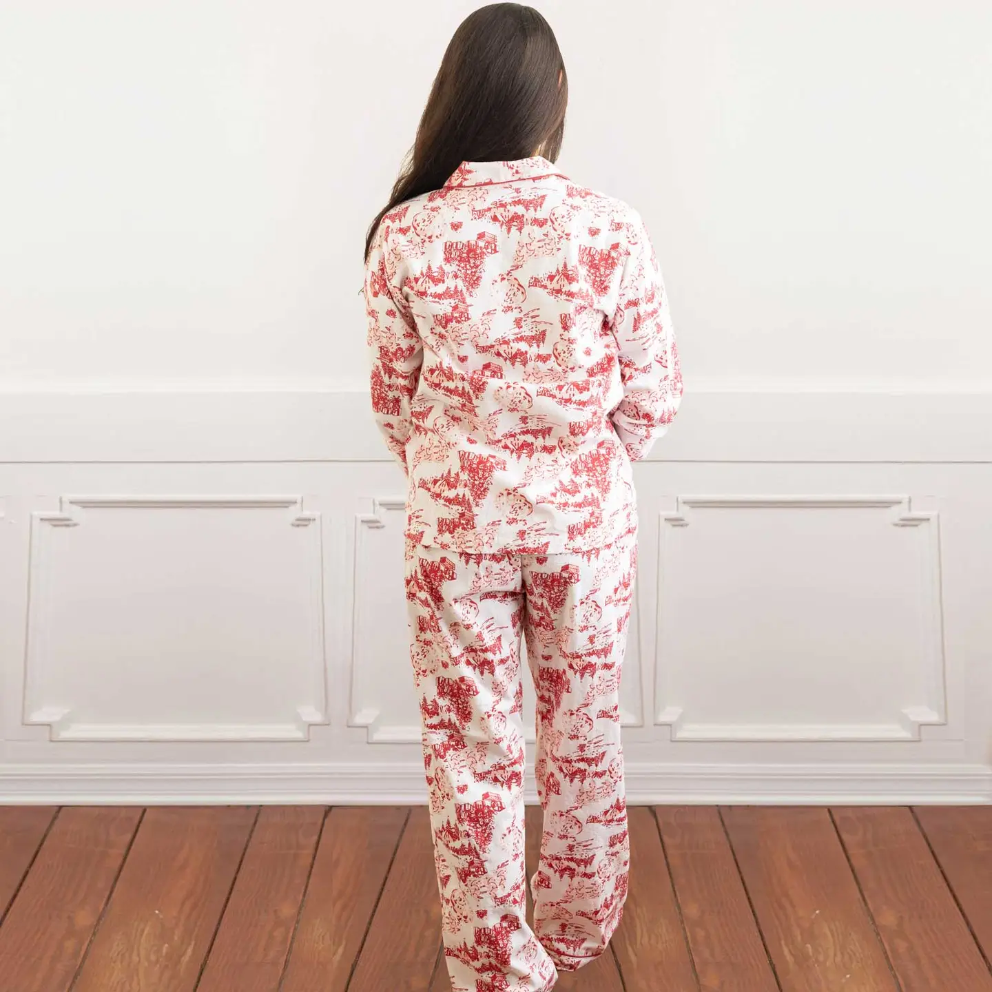 Red Santa Toile Flannel PJ Set