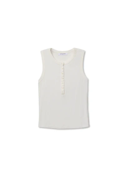 White Loretta Quarter Button Down Luxe Rib Tank