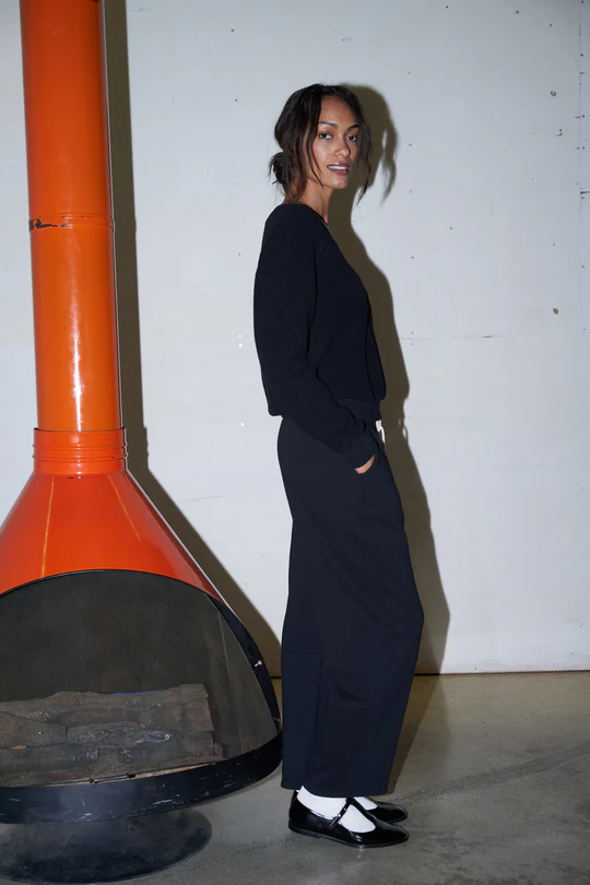 True Black Zuri Reverse Fleece V-Neck Sweatshirt