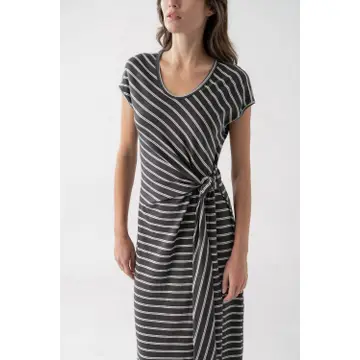 Charcoal Stripe Wrap Midi Dress