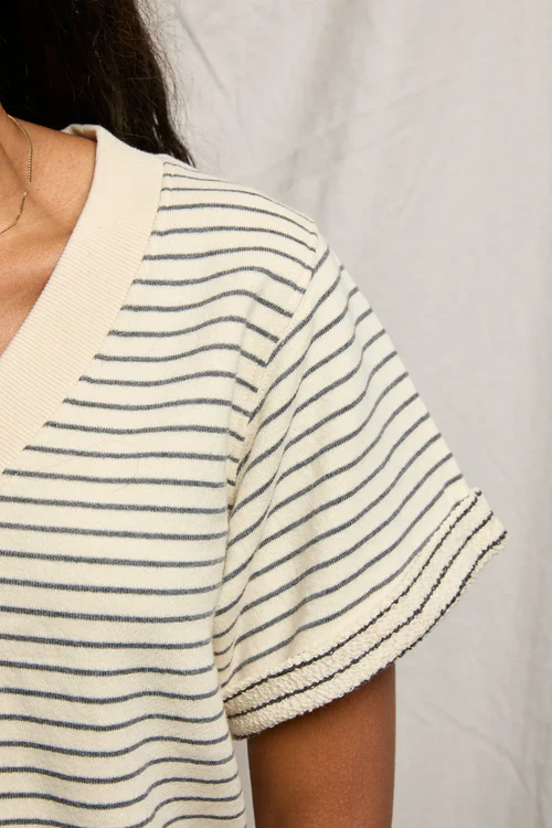 Natural/Charcoal Stripe Briggs French Terry SS Sweatshirt