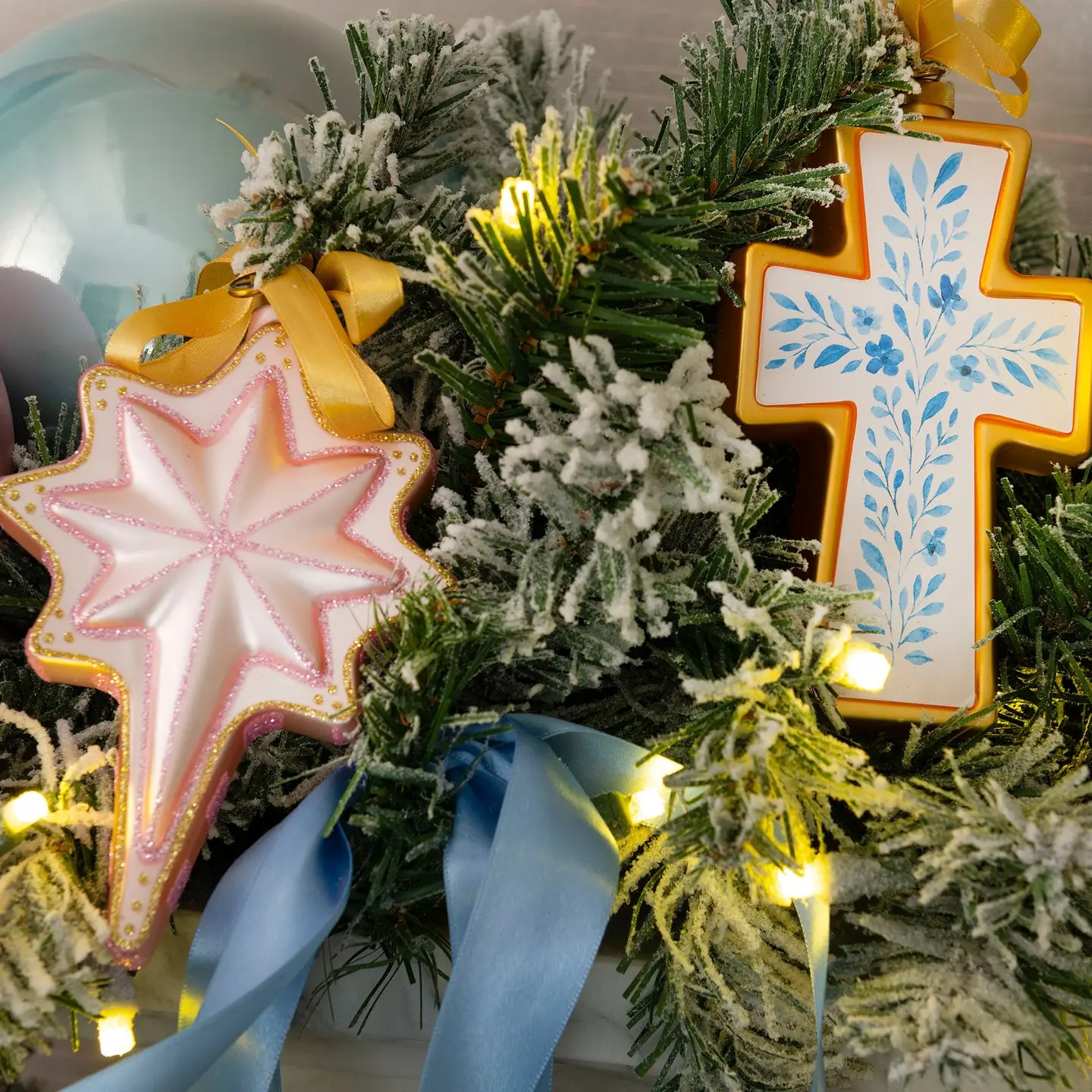Floral Cross Blown Glass Christmas Ornament – 2026 First Edition