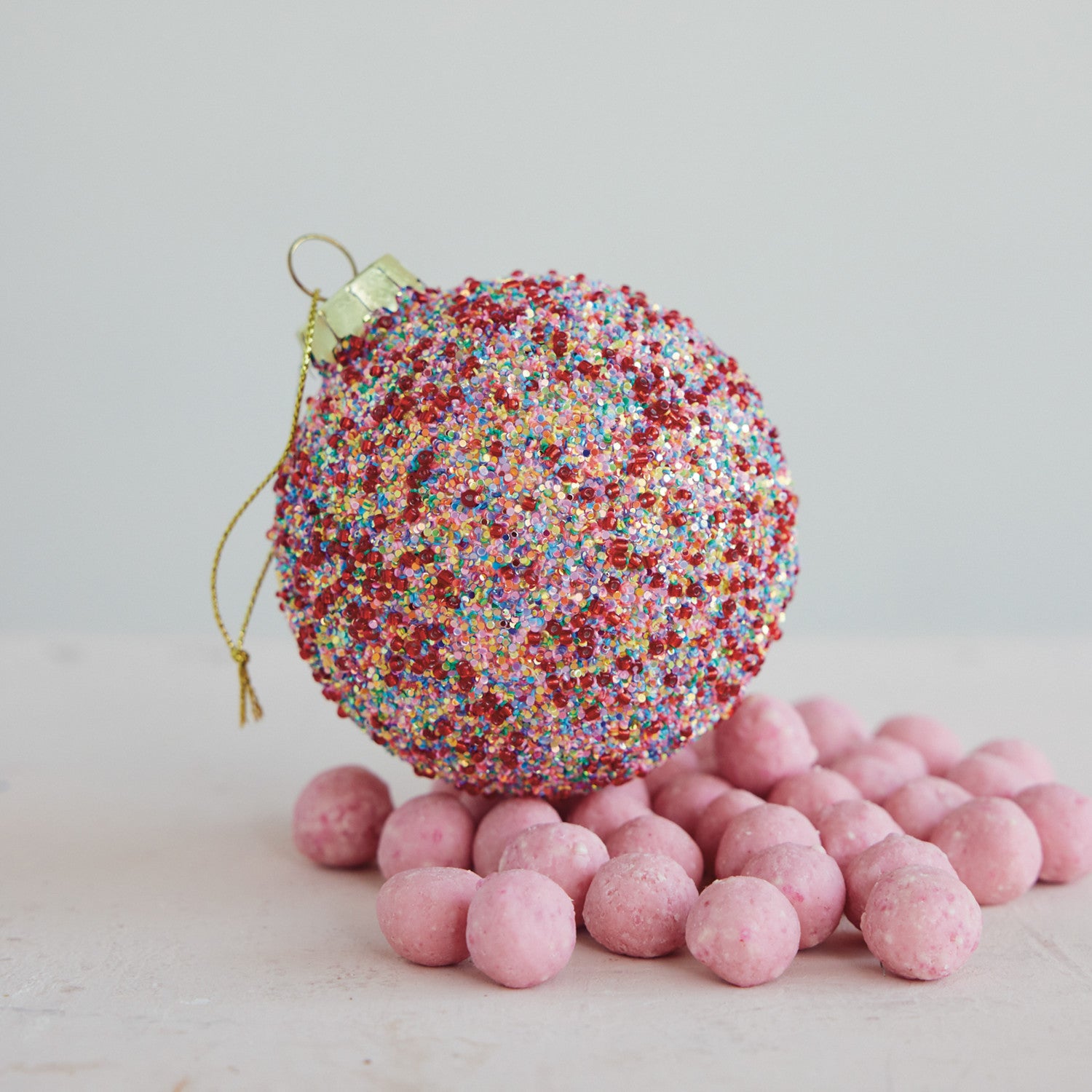 Glass Beaded Ball Ornament with Glitter