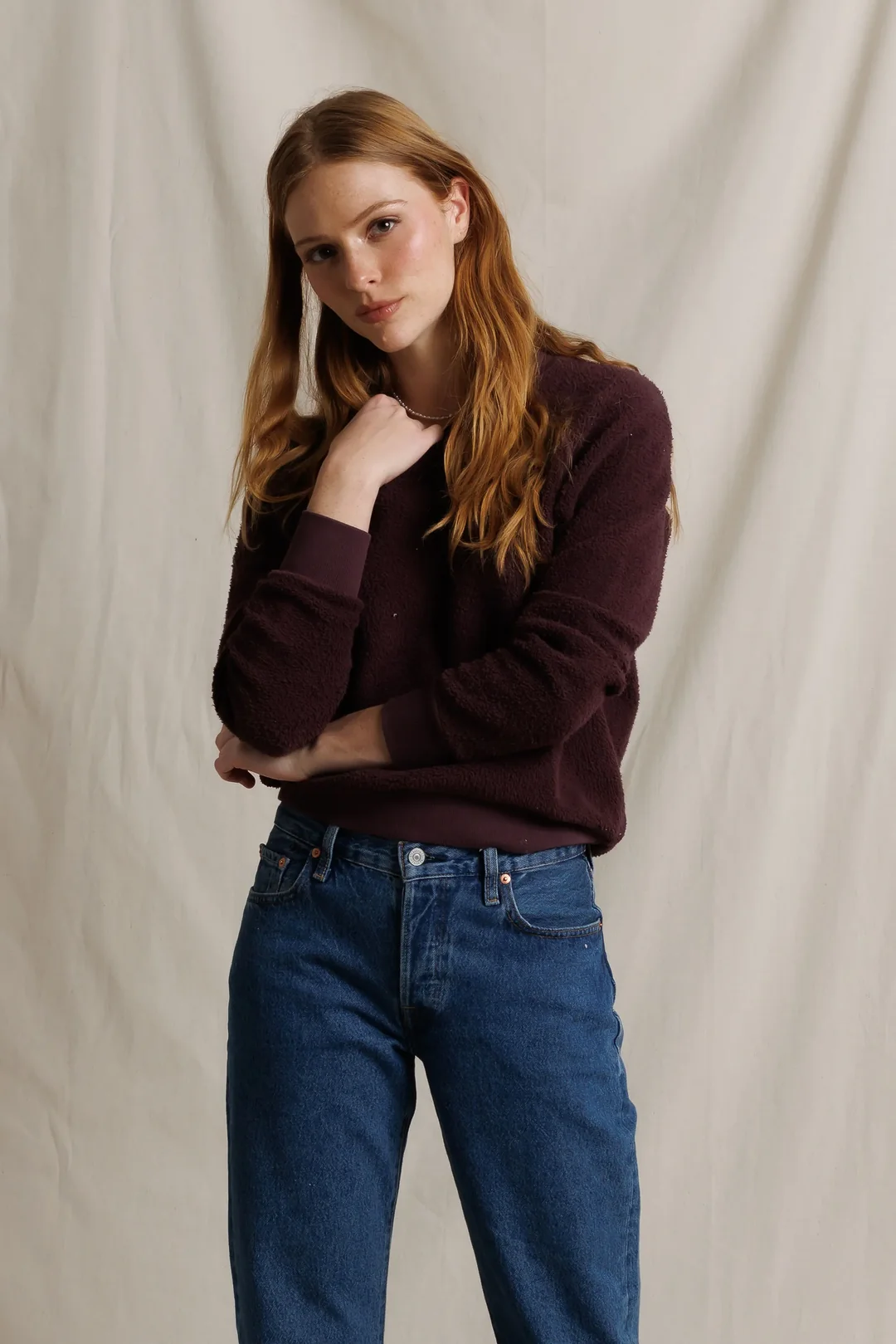 Ziggy Fleece Long Sleeve Shrunken Crewneck - Cherry Lacquer
