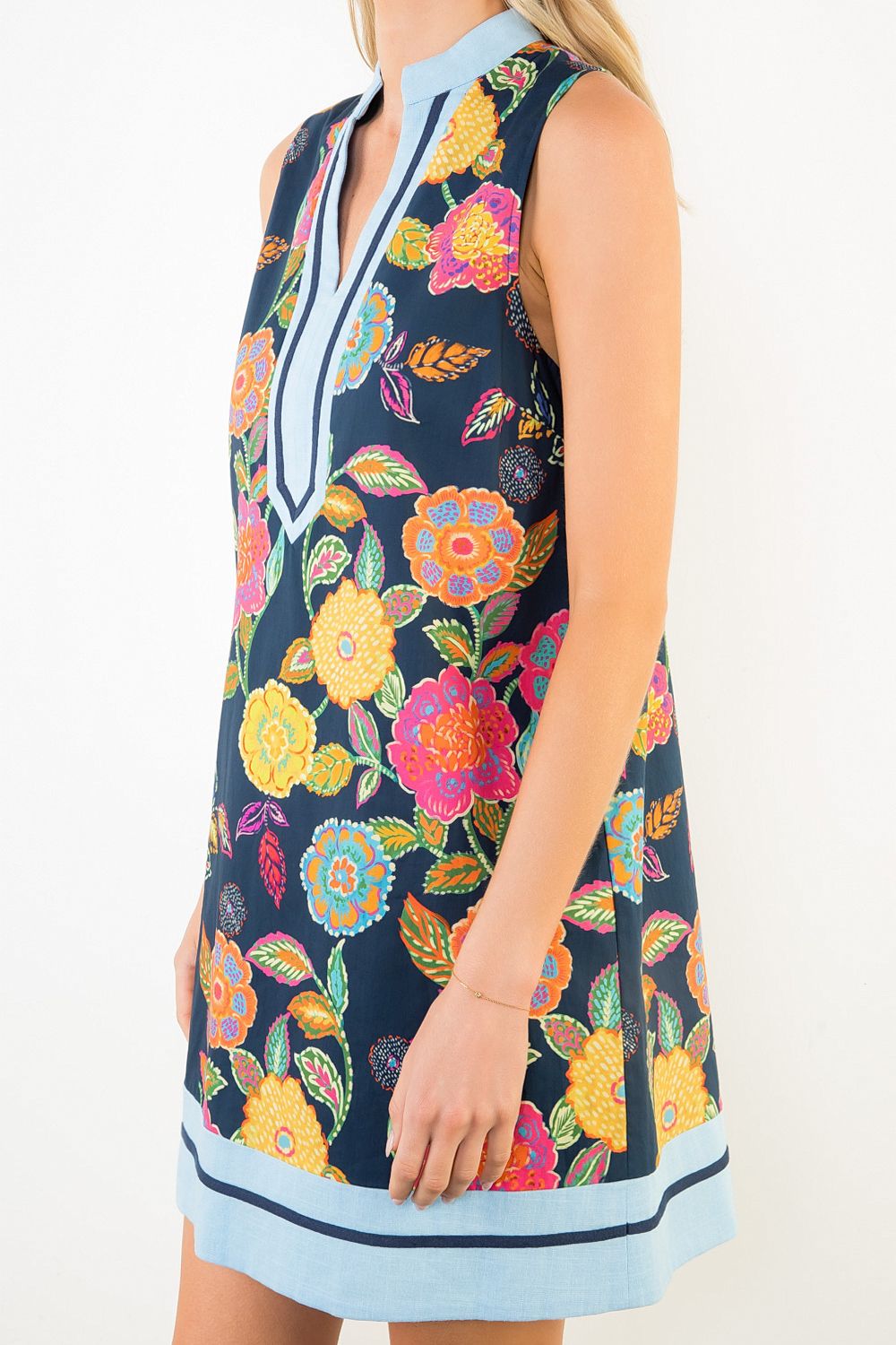 Megan Navy Sleeveless Floral Dress