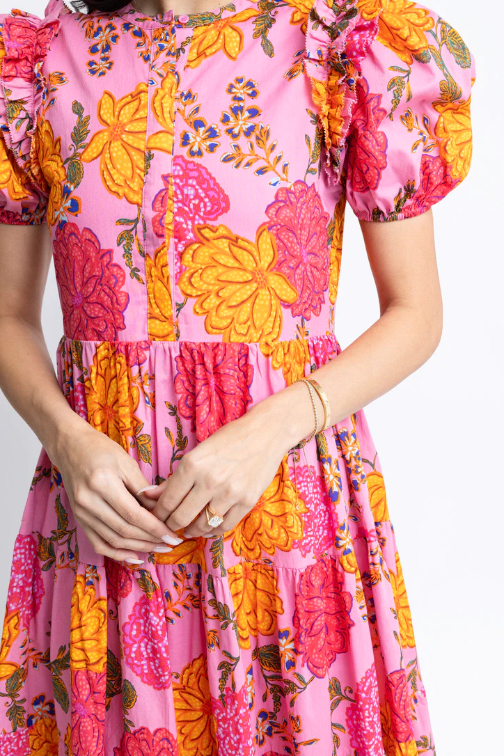 Floral Puff Sleeve Ruffle Tier Maxi Dress