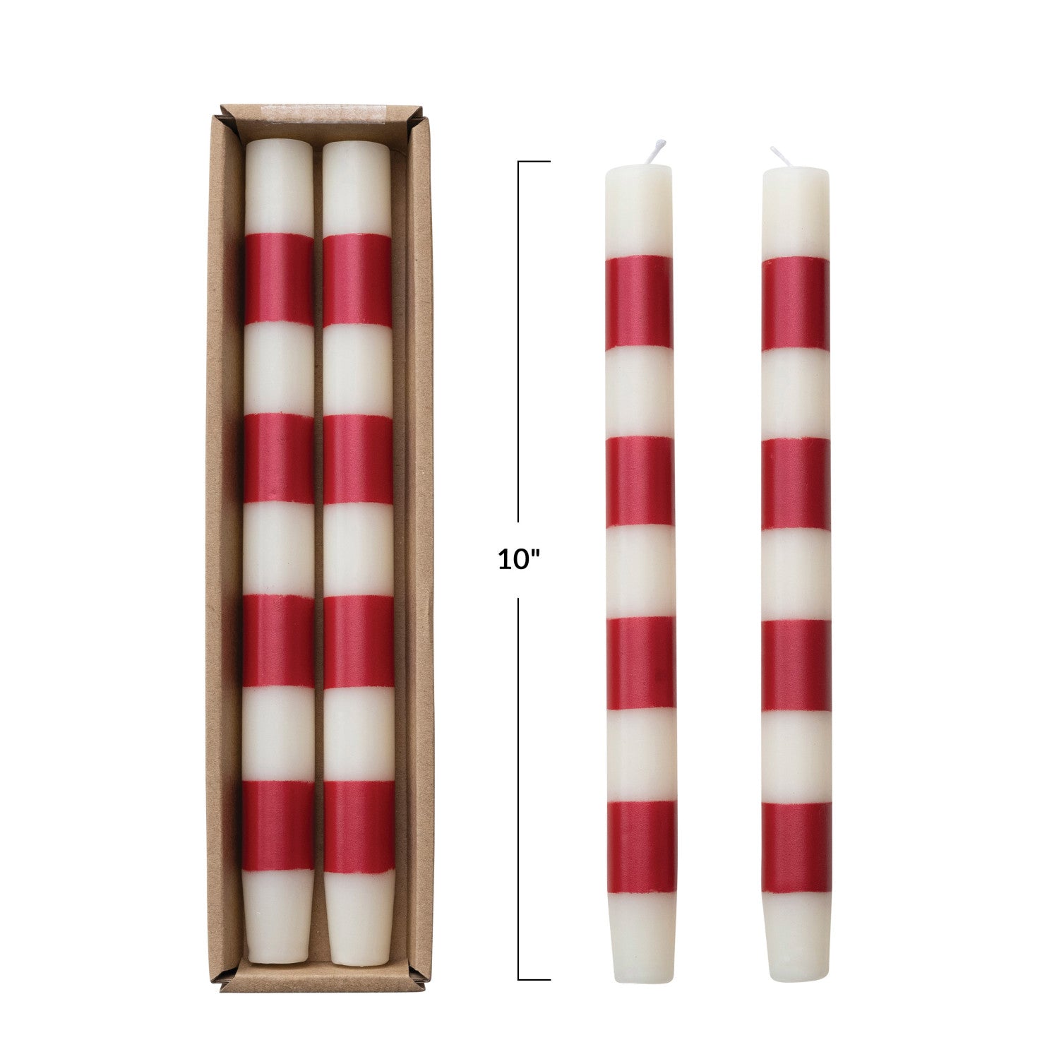 Red Stripe Taper Candle Set