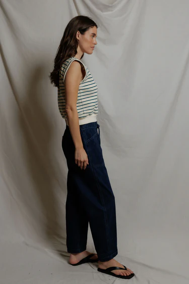 Sloane French Terry Rolled Sleeve Sweatshirt in Teal/Navy Stripe