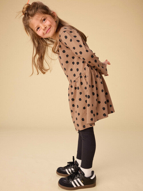 Leopard Dots Long Sleeve Skirted Dress
