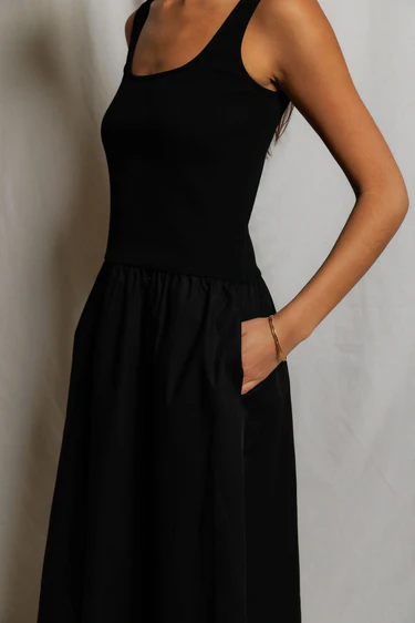 Fabiola Poplin Tank Dress in True Black
