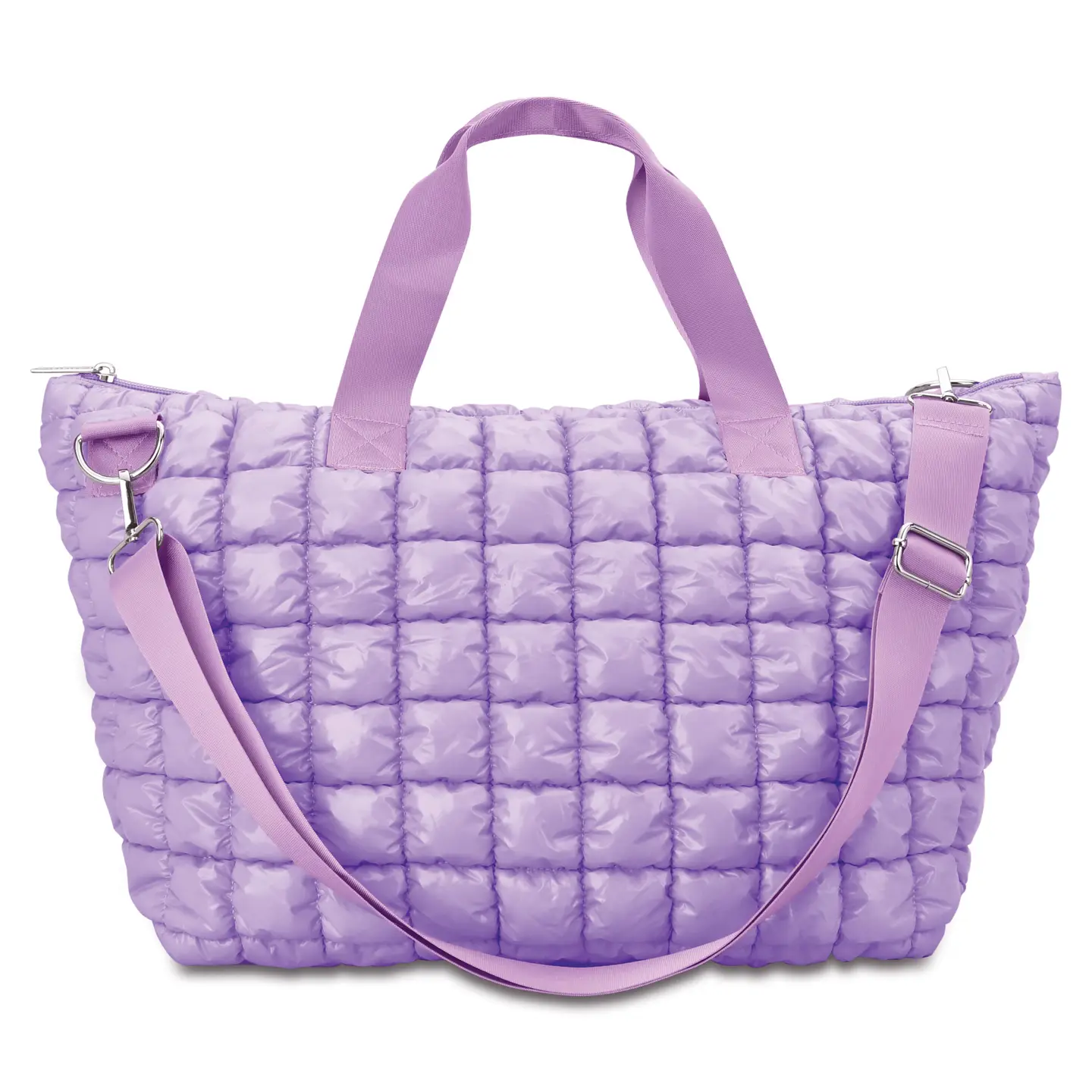 Lavender Shiny Puffer Overnight Bag