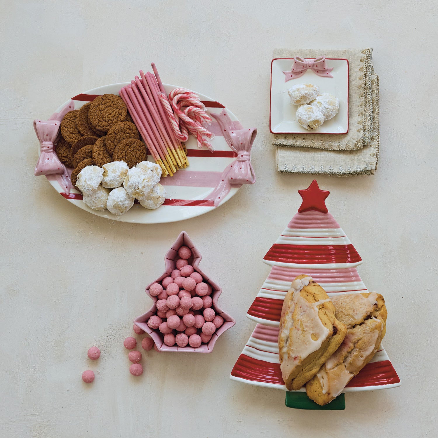 Hand-Painted Stoneware Striped Tree Platter with Star