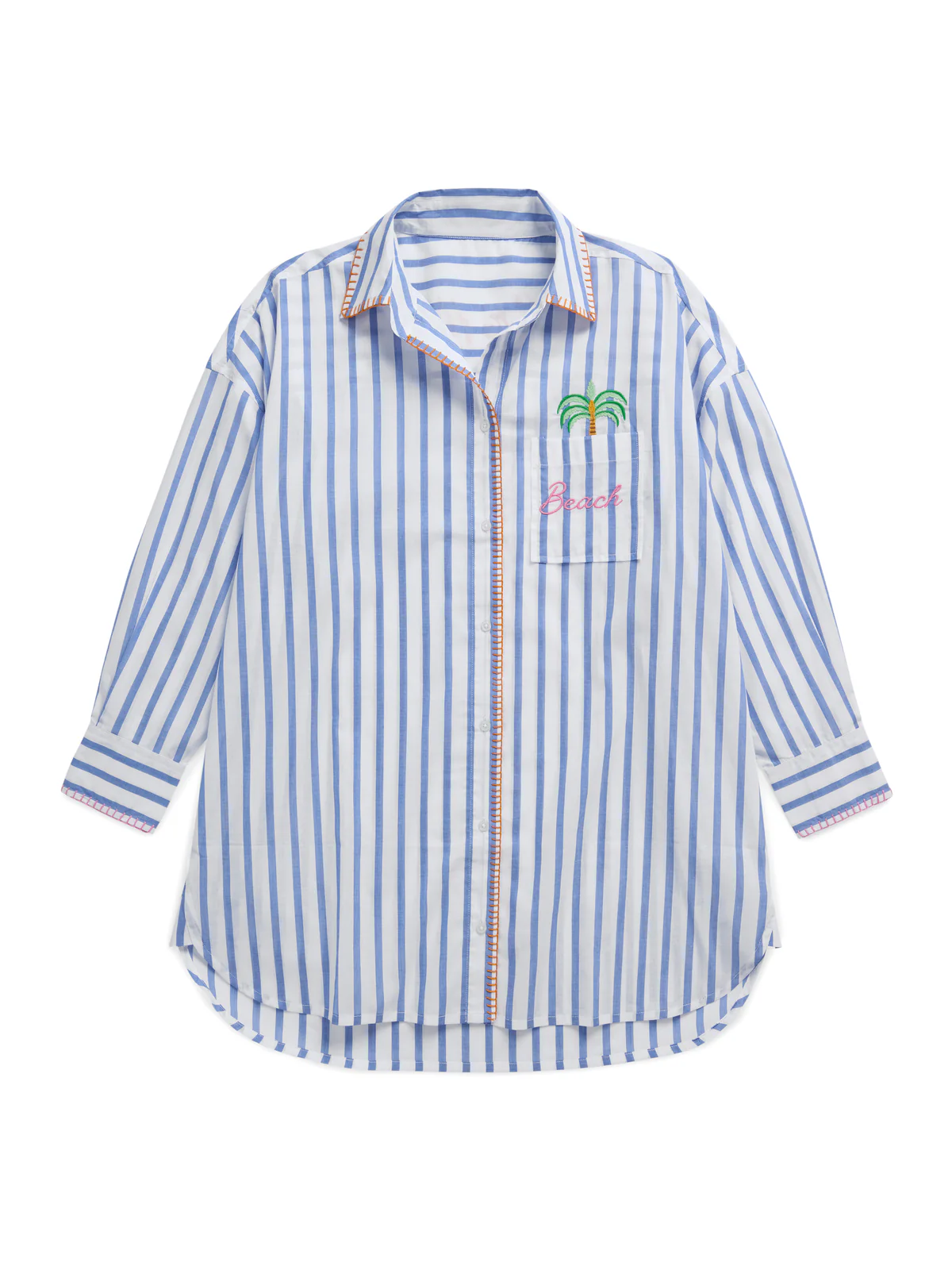 'Salty Hair, Don't Care' Embroidered Cover-Up Shirt