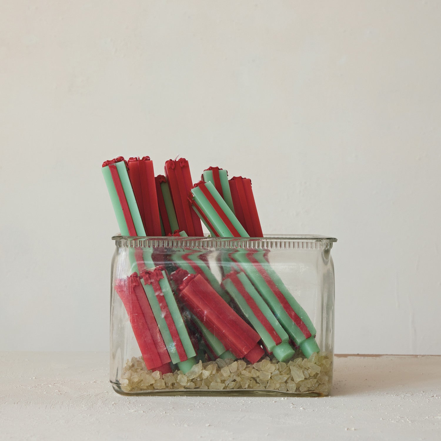 Gift Shaped Mint Green & Red Taper Candle Set