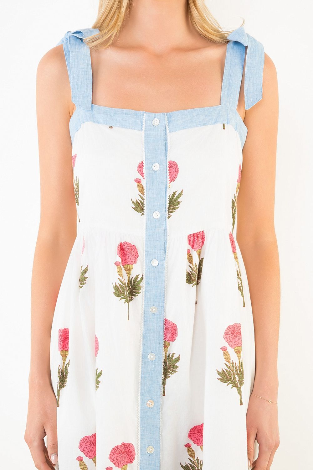 Macie Floral Tie-Strap Midi Dress