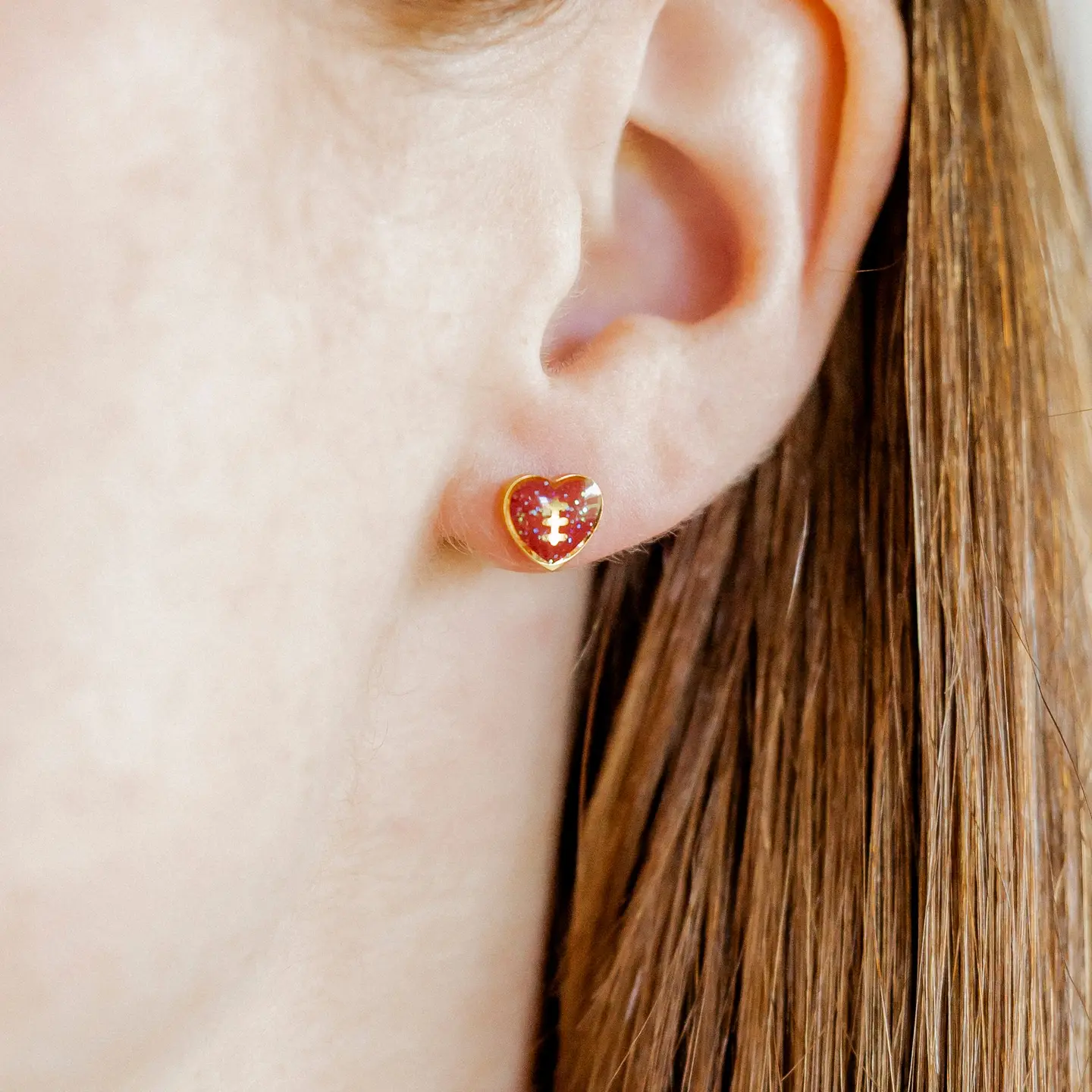 Football Heart Screwback Stud Earrings