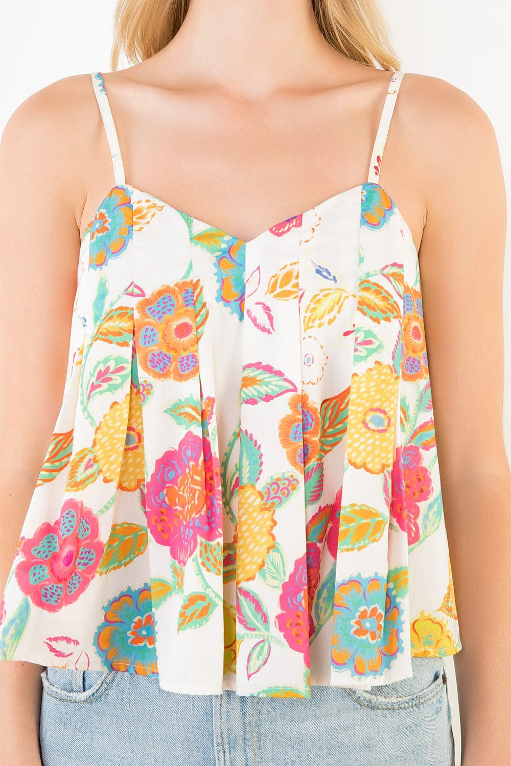 Anna Cream Floral Flowy Tank Top