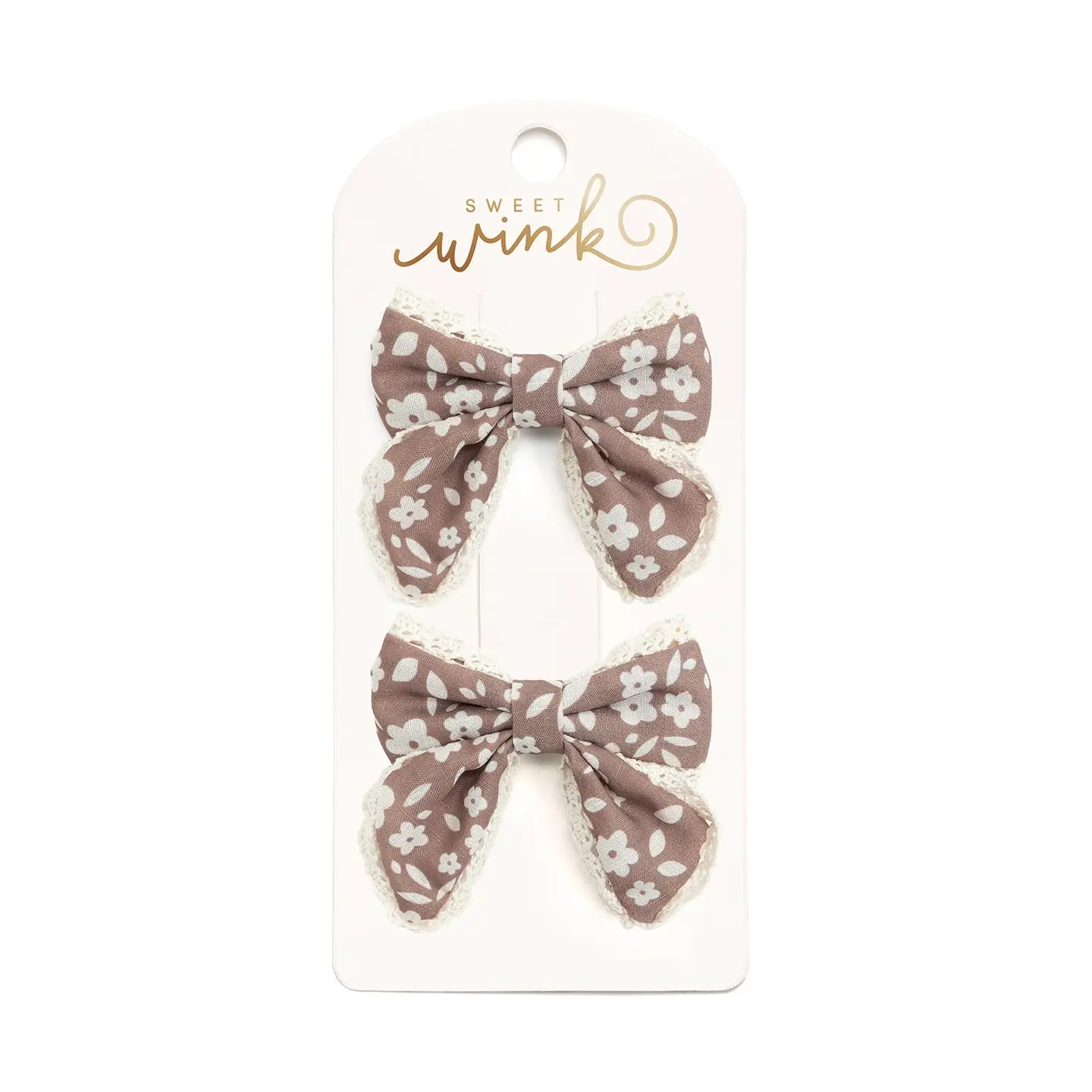 Mocha Floral Lace Bow Clip Set