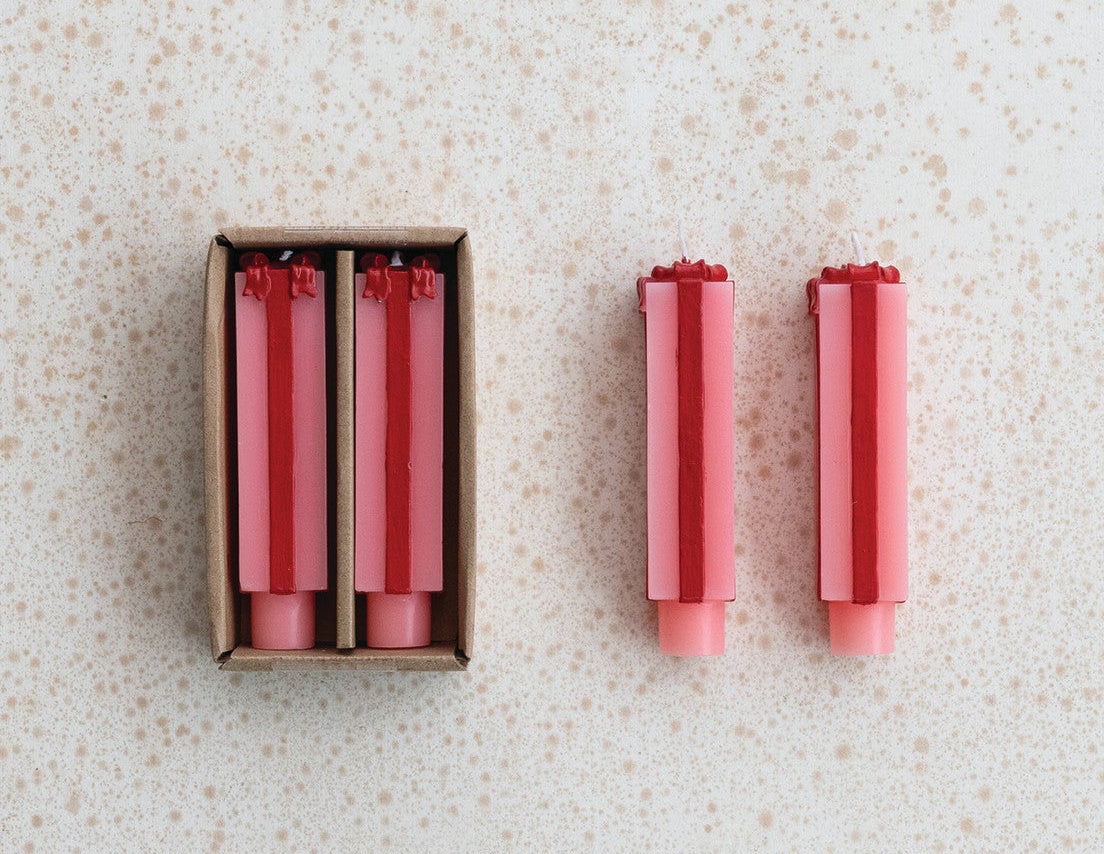 Gift Shaped Pink & Red Taper Candle Set