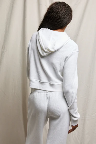 White Inez Waffle Zip Hoodie