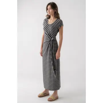 Charcoal Stripe Wrap Midi Dress