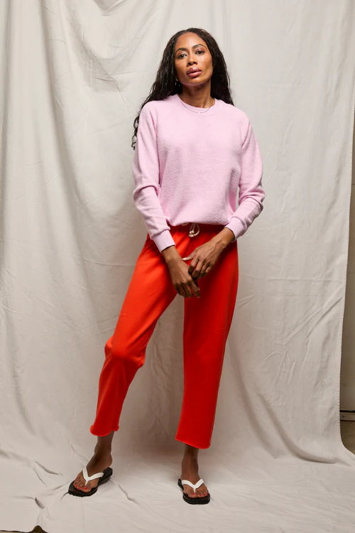 Sugar Pink Ziggy Inside Out Fleece Shrunken Crewneck